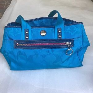 Coach Hampton Blue Jacquard Hobo Shoulder Handbag